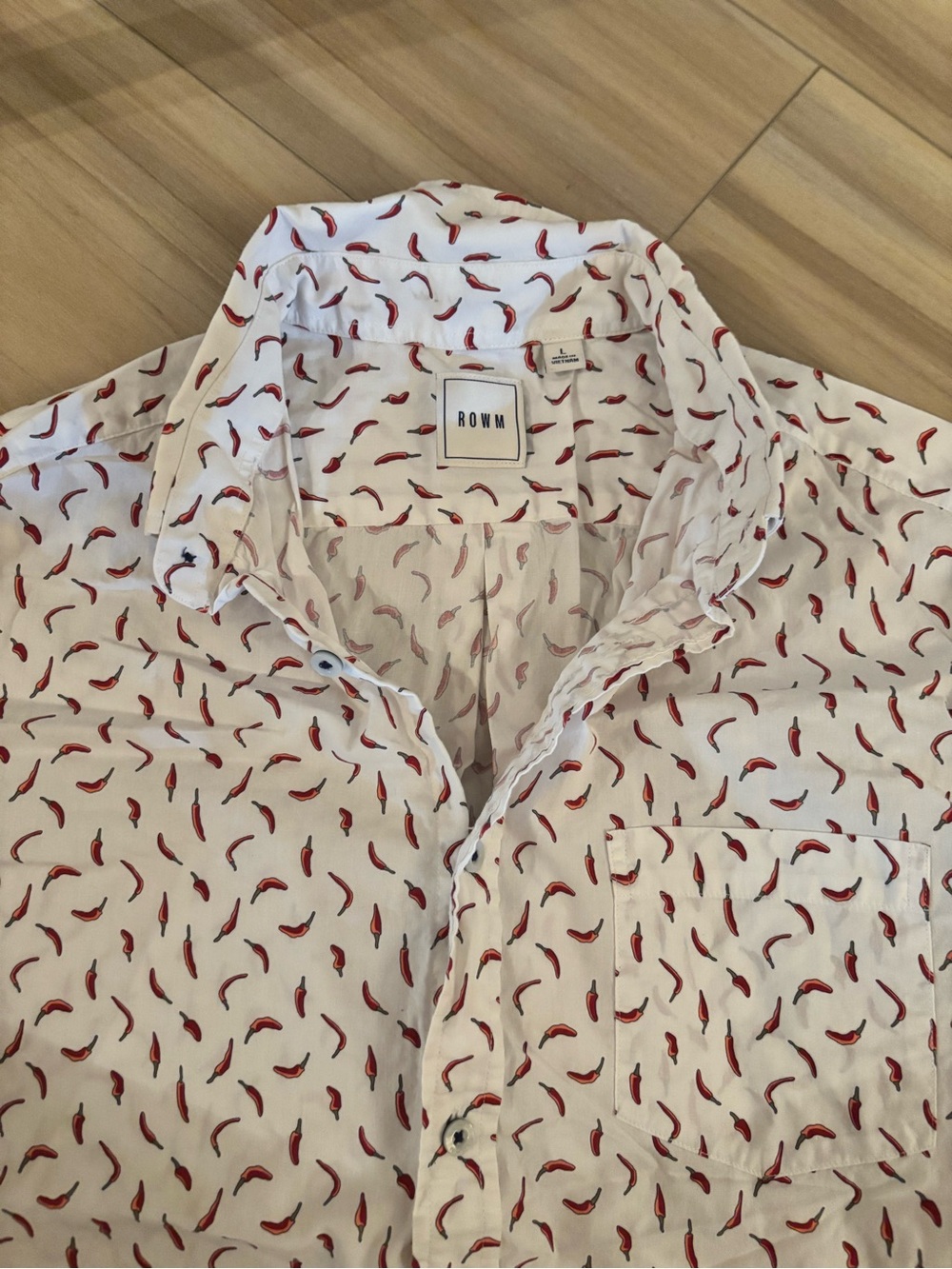 ROWN White Casual Button-Down Shirt with Red Chili Pepper Print